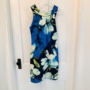 Eliza J Blue Floral Stitch Detail Halter Shift Dress with Pockets 4